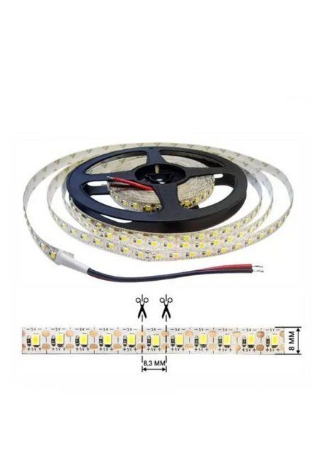 Світлодіодна LED стрічка 5V 2835 120шт/м IP20 Холодний білий (6000-6500K) 1 фото