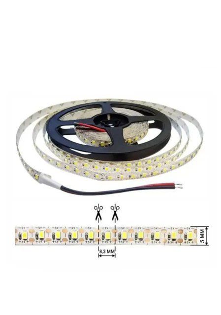 Світлодіодна LED стрічка 5мм. 5V 2835 120шт/м IP20 Тепло-Білий (2700K) 2 фото